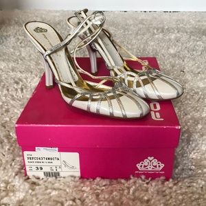 Fornarina white slingback heels with silver detail